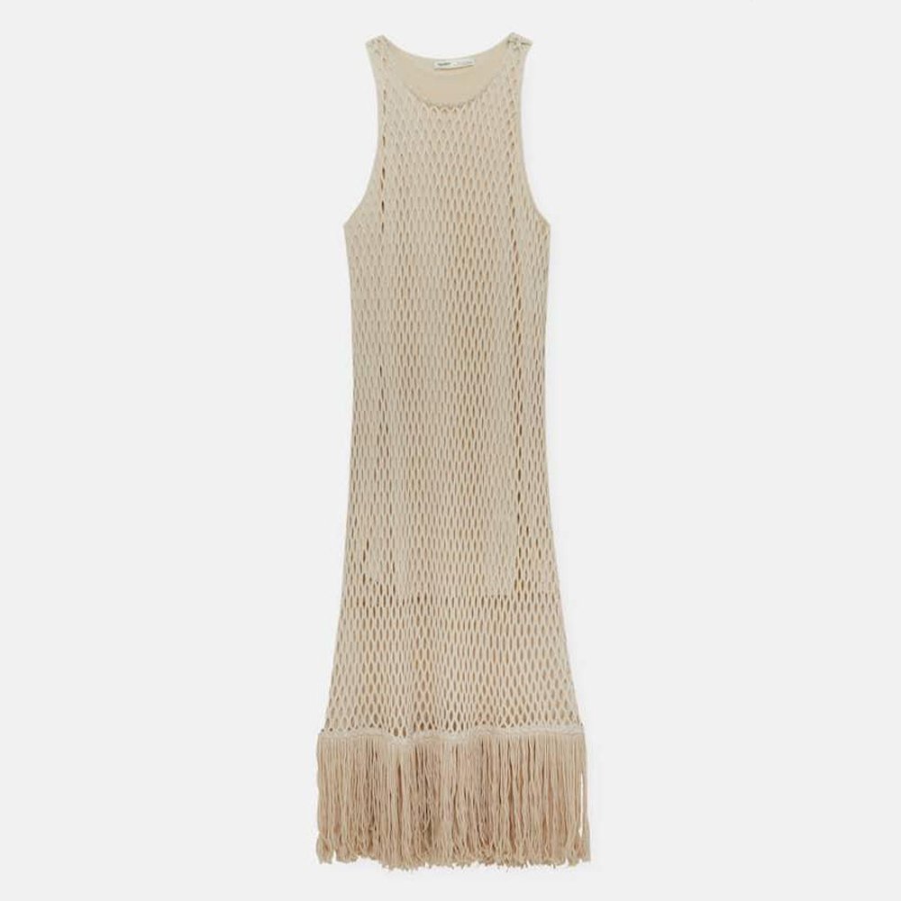 New Wholesale Design Vintage Dresses Knit Dresses with Fringe Hem Jersey Dress for Women Summer OEM Service Long Sleeve Hole -