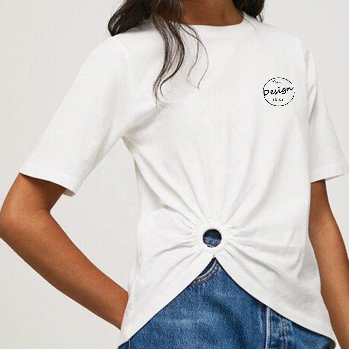 Custom Women Short Sleeved Hem Irregular T-shirt Short Sleeved T-shirt Plus Size Graphic T shirts With Ring DecorationFor Women
