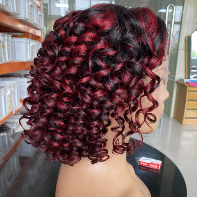 Perruque bouncy curl wigs human hair lace closure front wig 180 250 density bouncy curls human hair wigs virgin Brazilian hair