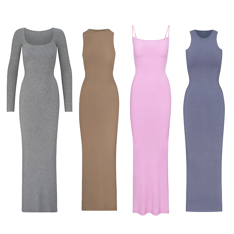 Long Maxi Dress Custom Modal Cotton Rib Women Clothes Ladies Lounge Bodycon Casual Dress Plus Size Women Dresses 2023