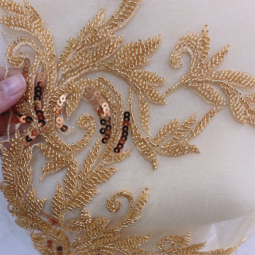 wholesale fashion lace trim applique sequin beaded trim for dress