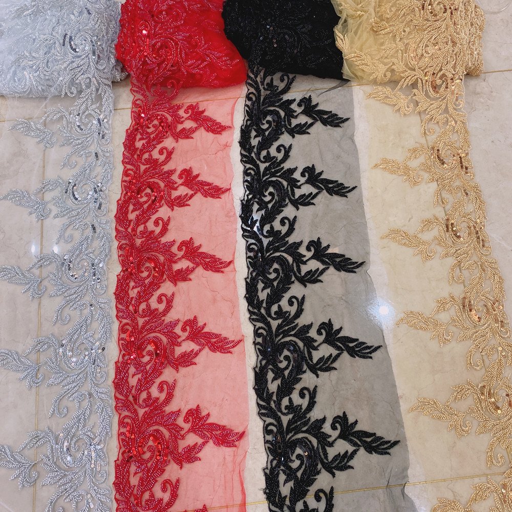 wholesale fashion lace trim applique sequin beaded trim for dress