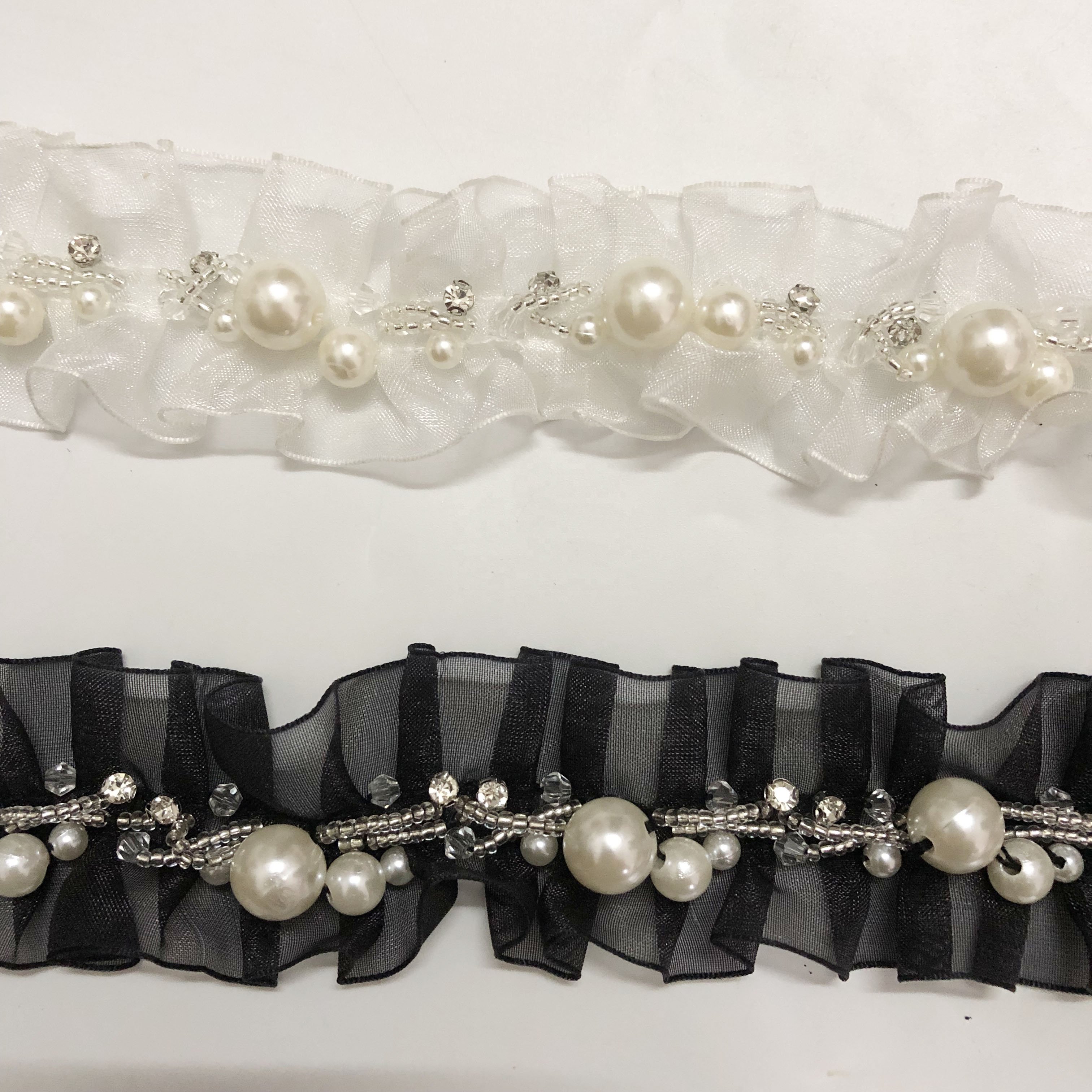 Garment DIY accessories pleated stones beads pearls organza lace trim decoration LT2546B