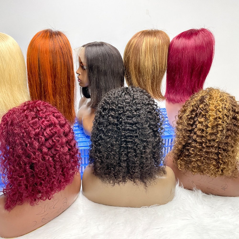 Cheap Water Curly Natural Colored Bob Wigs Short Bob Wig Highlight T part Lace Frontal Wigs For Black Women