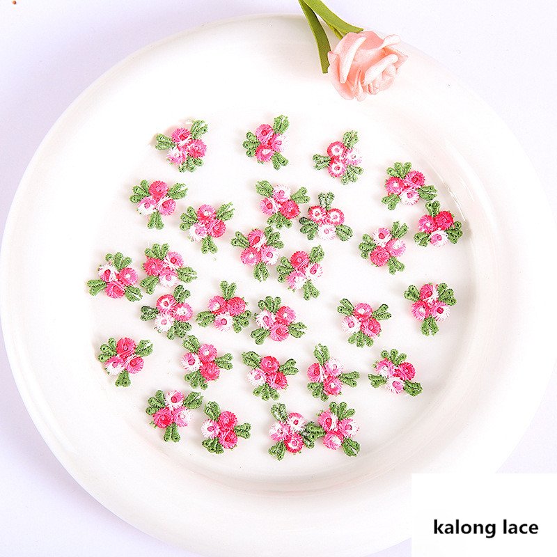 2*2 cm embroidery small flowers Lace Polyester colorful flowers ribbon for Butterfly Knot curtain dress DIY accessories