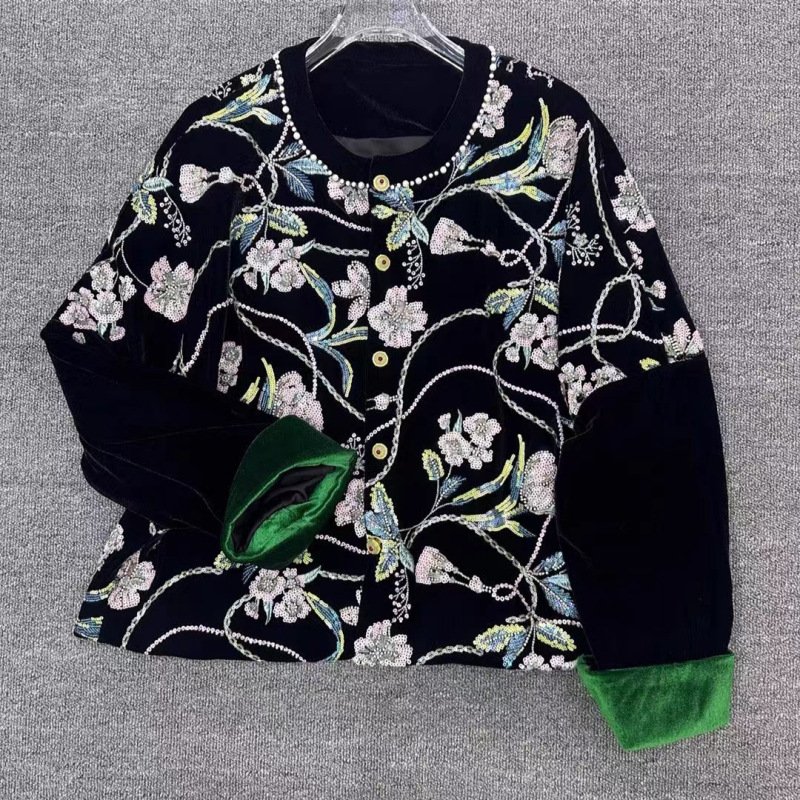new fashion luxury black stretchy thick winter embroidery sequins flower leaves velvet fabric for abaya wedding party clothing