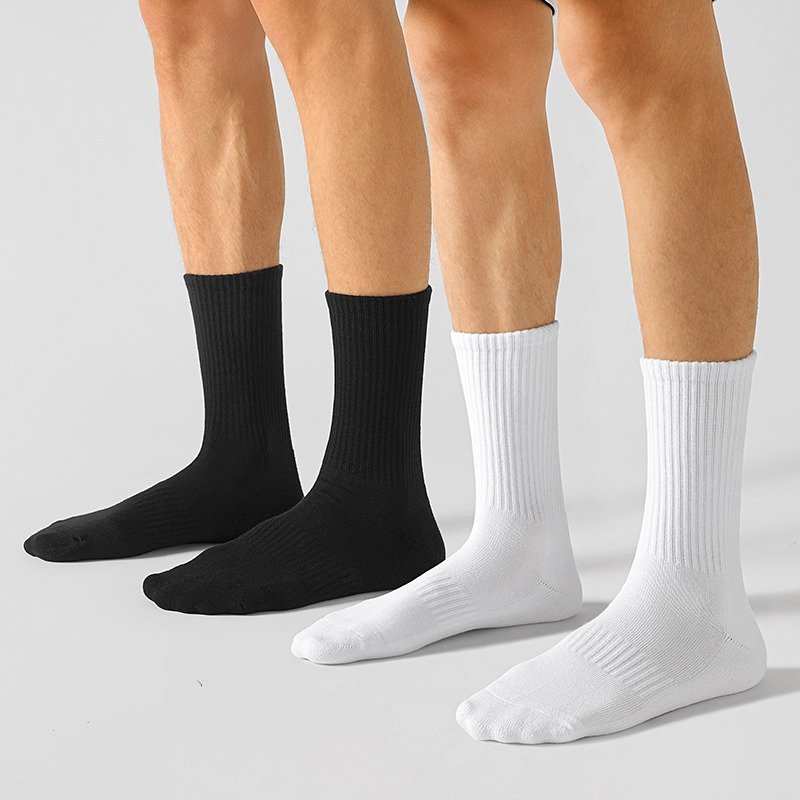 Recommended mens 100 cotton rib socks custom black and white solid color 4 tube length 100% cotton Crew sport socks for men XL