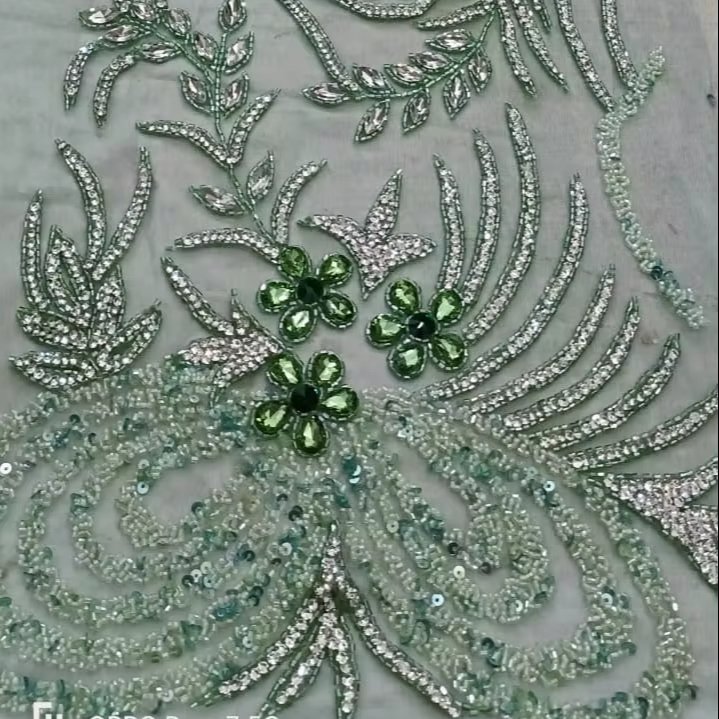 High Quality Luxury Beaded Fabric with Zircon Handmade 100% Polyester Best Price Export from Indian Supplier for Garments Making