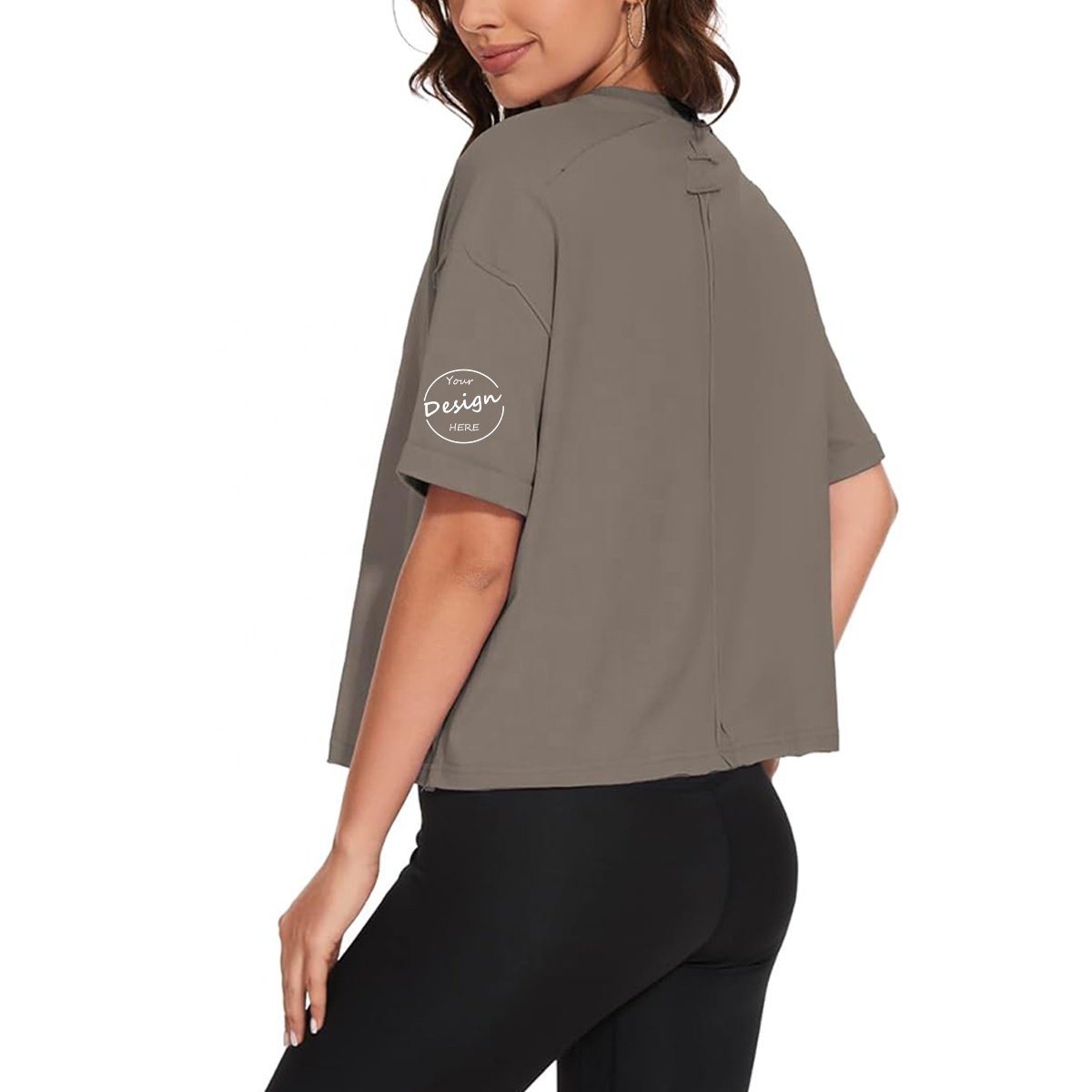 Custom Silk Screen Print Women's Premium 180Gsm Cotton Breathable Casual Tshirt Rolled Up Sleeves Baggy Drop Shoulder T shirt