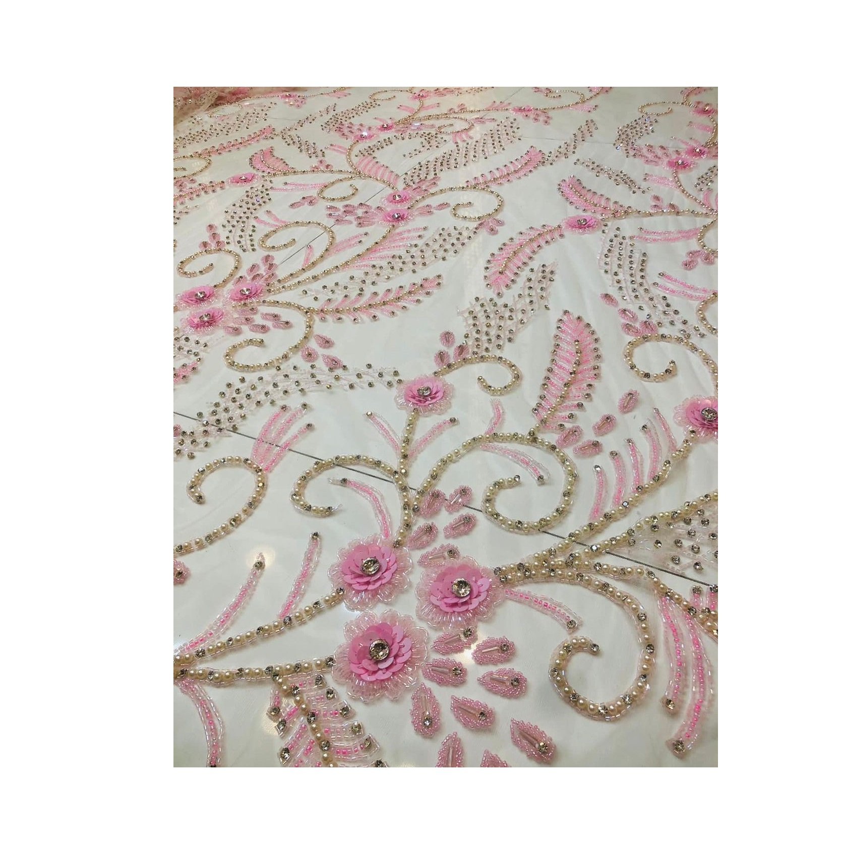 Best selling handmade heavy work luxury beaded fabric for making party wear dresses available at wholesale price from india