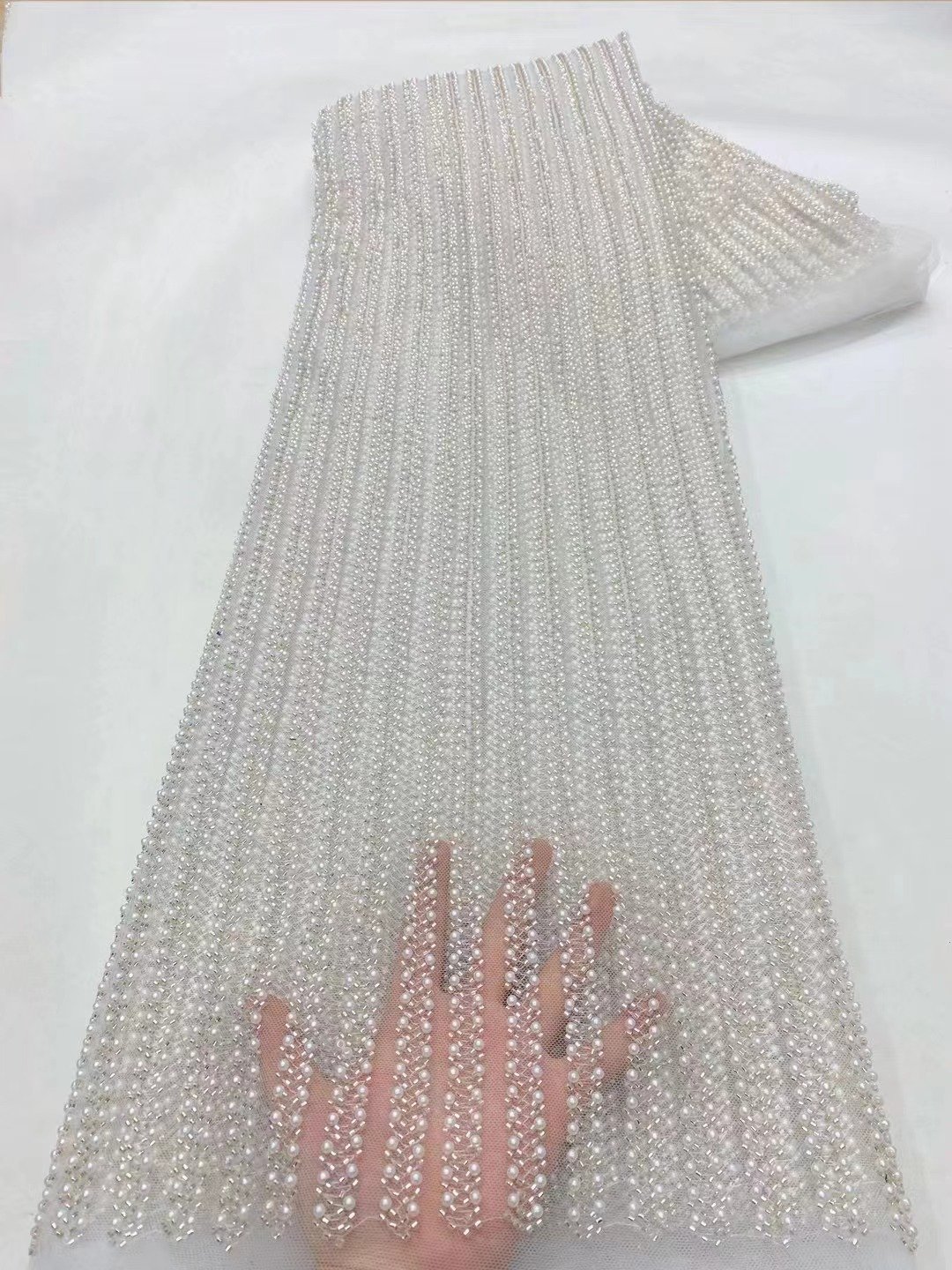 NI.AI African Heavy Beaded Lace Fabric 2024 High Quality 5 Yards Nigerian Sequins Groom Fabric for Wedding Party Dress
