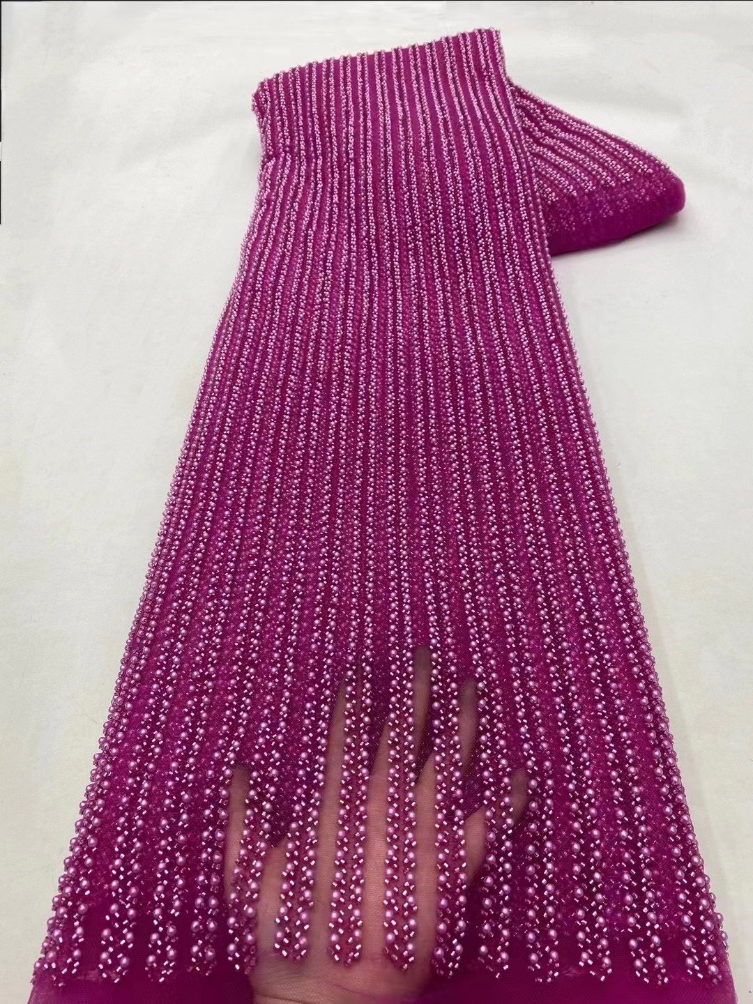 NI.AI African Heavy Beaded Lace Fabric 2024 High Quality 5 Yards Nigerian Sequins Groom Fabric for Wedding Party Dress