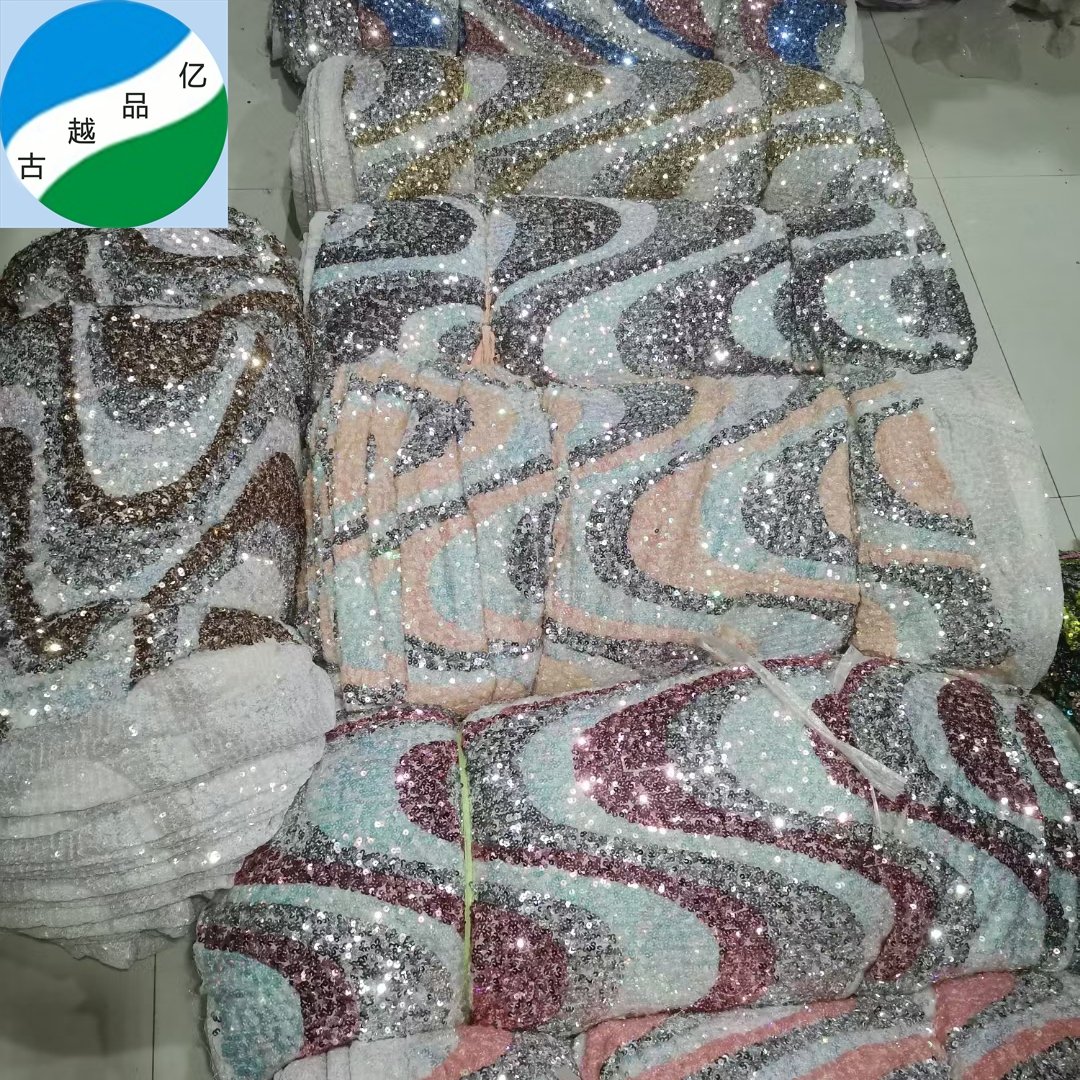ready goods stock fabric good selling big quantity 100% polyester sequins embroidered stock fabric