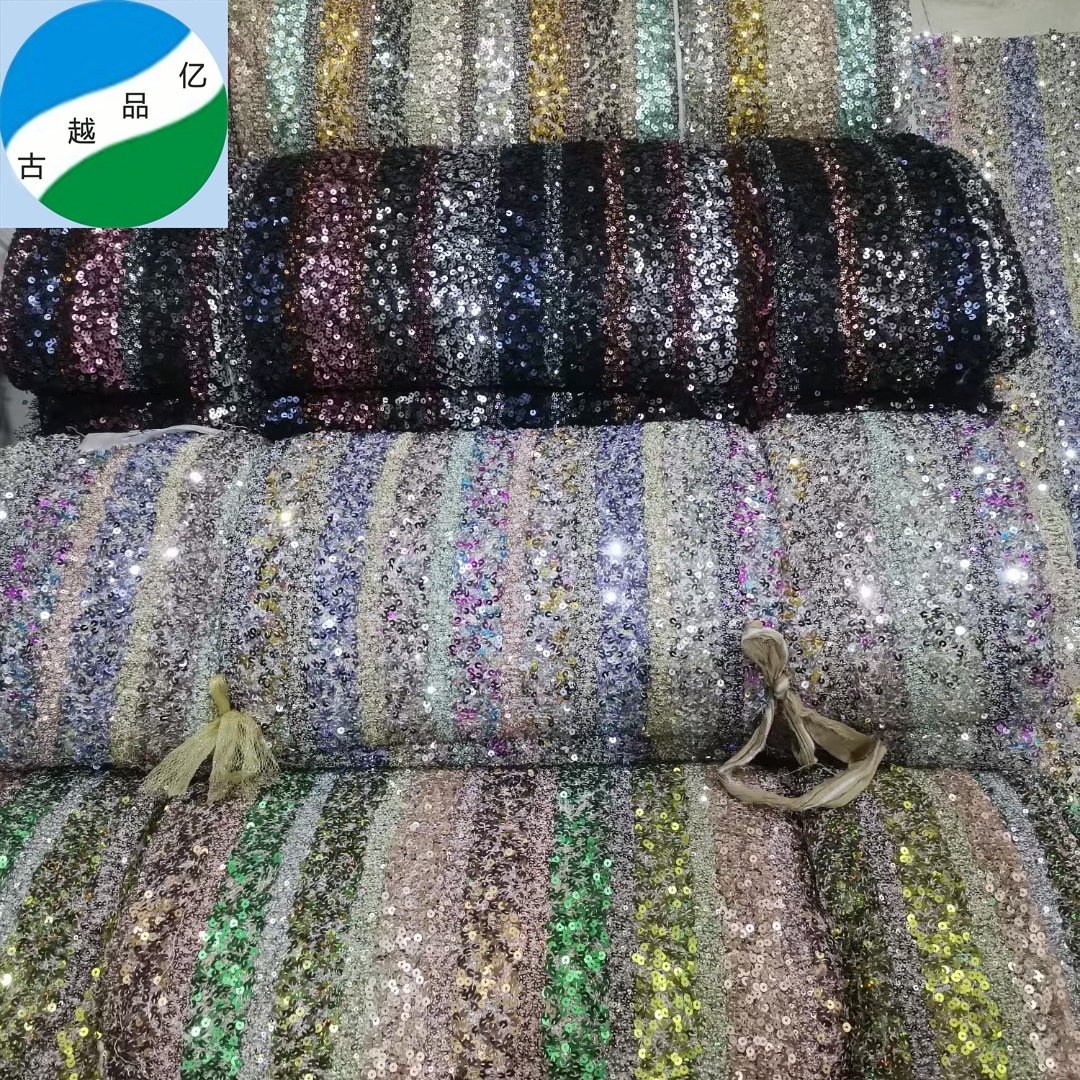 ready goods stock fabric good selling big quantity 100% polyester sequins embroidered stock fabric
