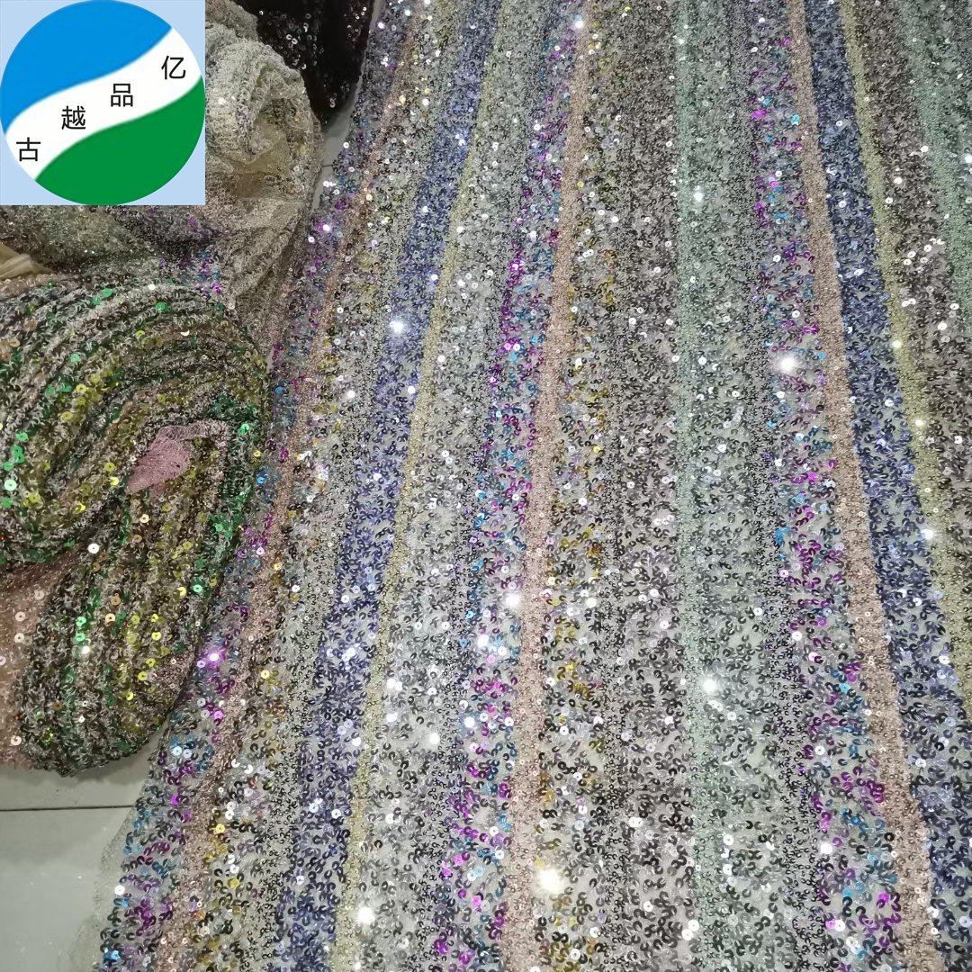 ready goods stock fabric good selling big quantity 100% polyester sequins embroidered stock fabric