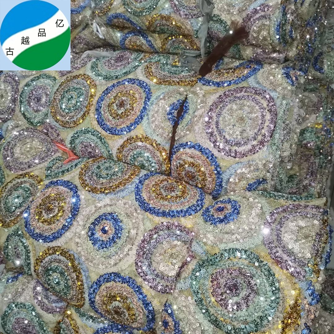 ready goods stock fabric good selling big quantity 100% polyester sequins embroidered stock fabric