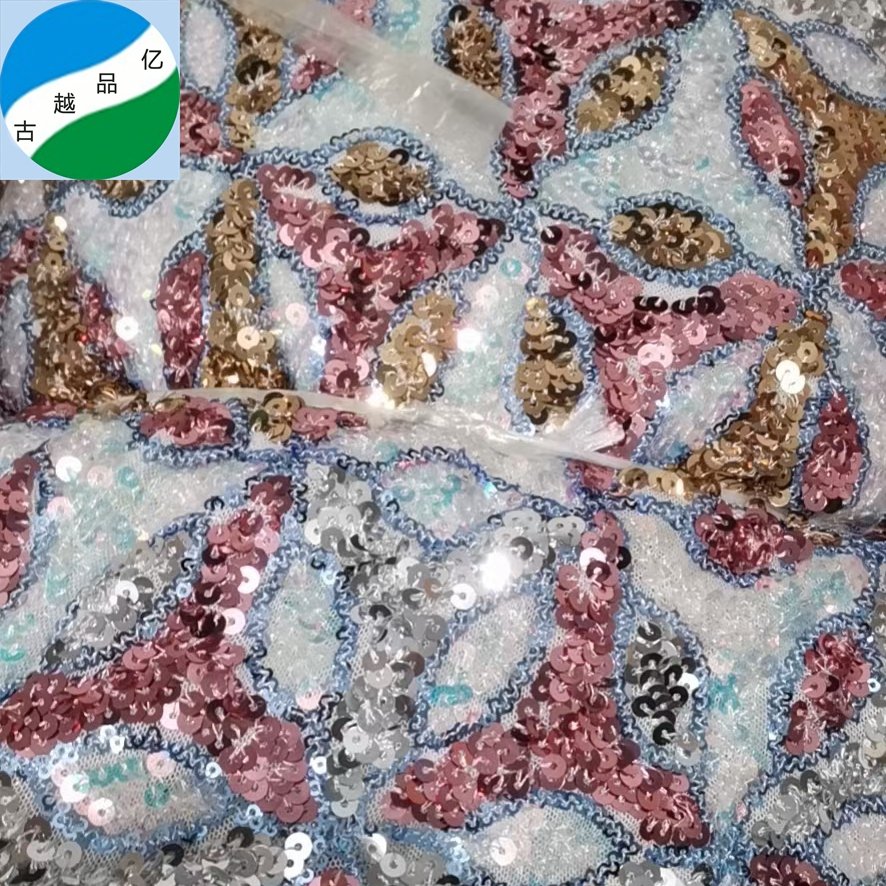 ready goods stock fabric good selling big quantity 100% polyester sequins embroidered stock fabric
