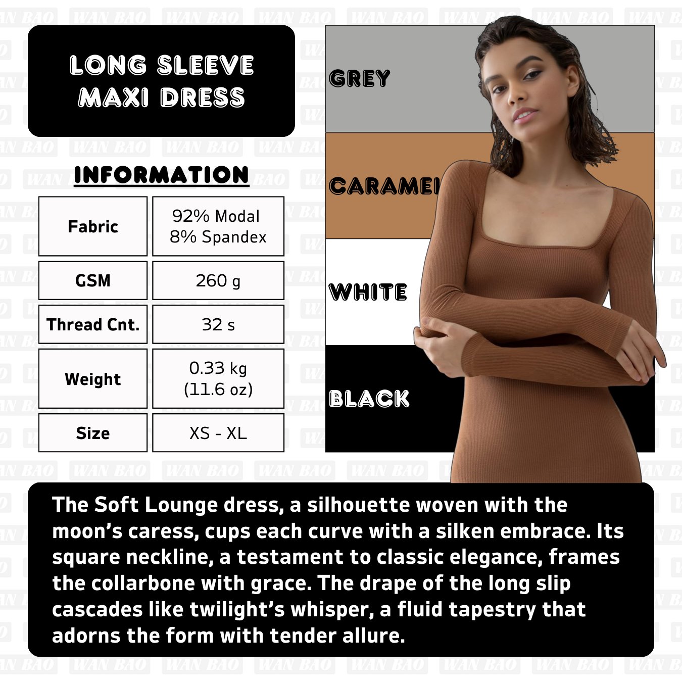 Wanbao DR-3004 Custom Luxury Maxi Casual Bodycon Dress Women Elegant Sexy Elegant Knit Cotton Long Sleeve Solid Pattern Winter