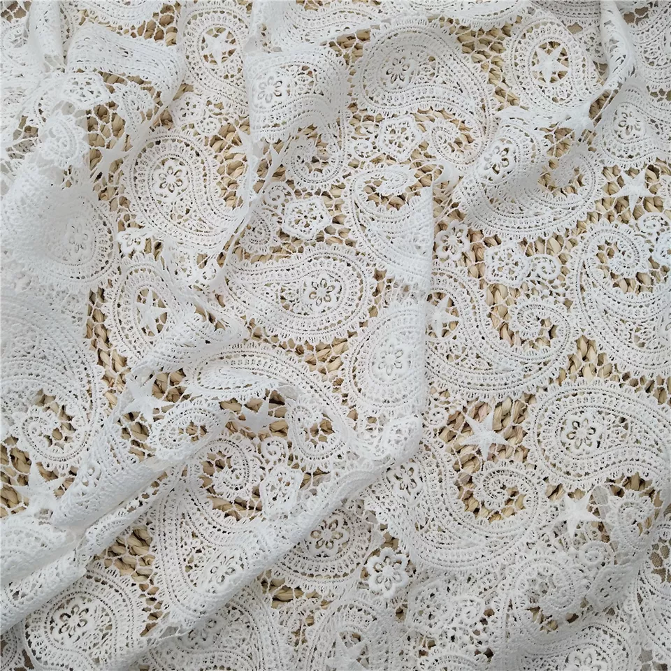 Factory Spot French Lace Embroidery Fabric for Dress Top Quality Custom Wholesale Water Soluble Polyester / Cotton