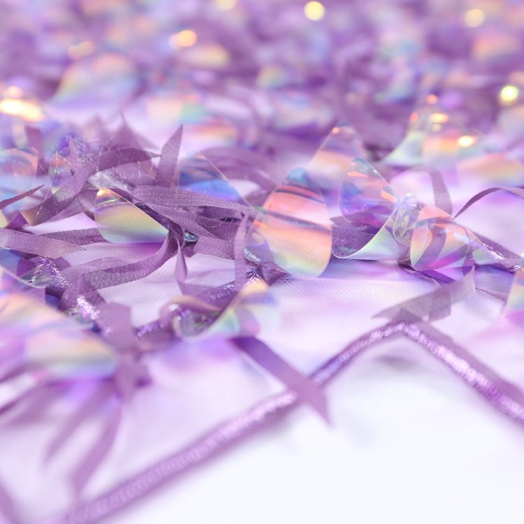 Garment purple mesh long sequin lace luxury embroidery tassel polyester sequin fabric