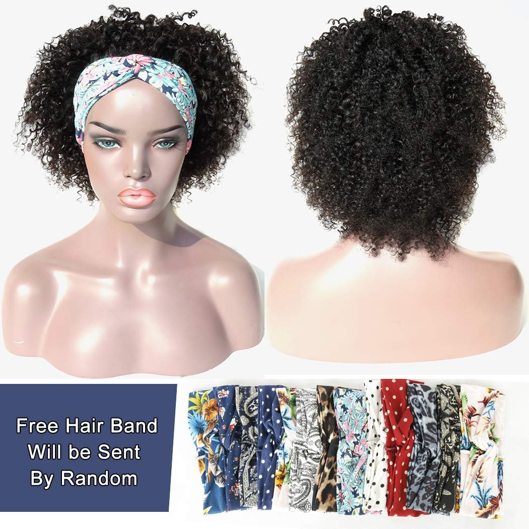 Short Headband Wig 150% Density Glueless Human Hair Curly Headband Wigs for Black Women Bob Pixie Cut None Lace Front Wig