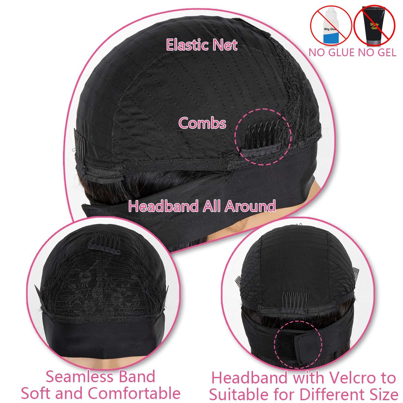 Short Headband Wig 150% Density Glueless Human Hair Curly Headband Wigs for Black Women Bob Pixie Cut None Lace Front Wig