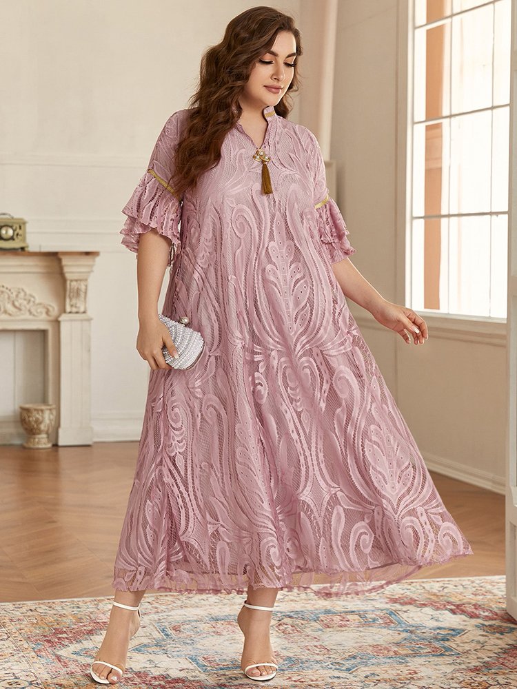 Customized high quality lace long maxi plus size women dress Summer 2022 new cutout elegant dresses