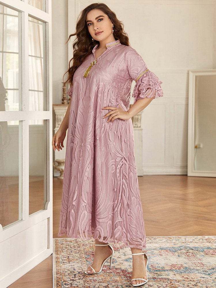 Customized high quality lace long maxi plus size women dress Summer 2022 new cutout elegant dresses