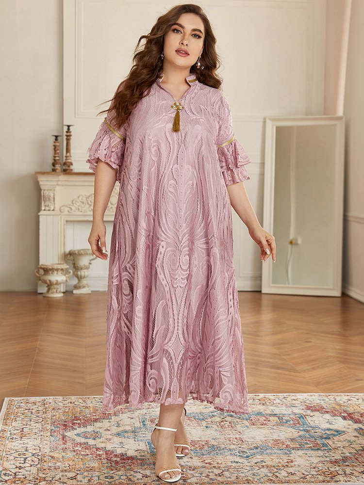 Customized high quality lace long maxi plus size women dress Summer 2022 new cutout elegant dresses