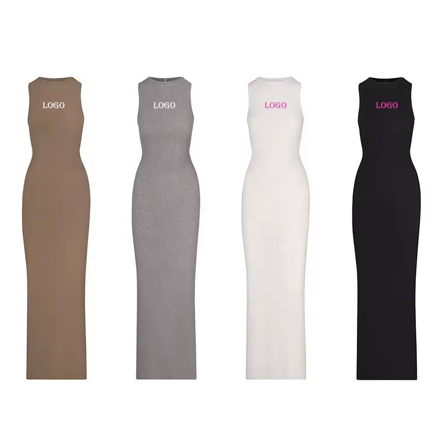 Custom Tight Maxi Ribbed Dresses Women Lady Sexy Long Sleeve Skinny Casual Lounge Shapewear Snatched Slim Knitted Bodycon Dress