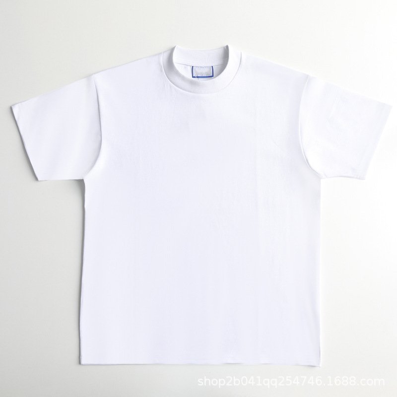 400 Gsm Heavy Oversized Tee Shirt Custom Logo T Shirt Rib Thick Collar Mock Neck High Quality Heavyweight T-shirt