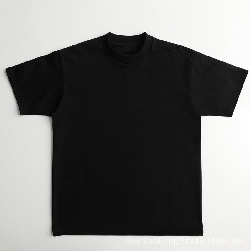 400 Gsm Heavy Oversized Tee Shirt Custom Logo T Shirt Rib Thick Collar Mock Neck High Quality Heavyweight T-shirt