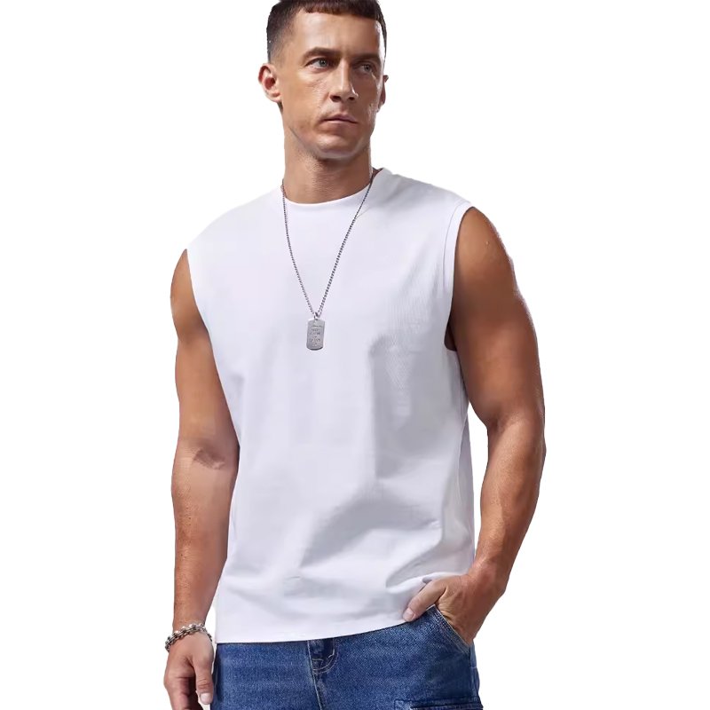 Breathable Men Tank Top Shirts 270 Grams Anti-pilling Pure Cotton Ribbed Sleeveless Top Tank Shirts Mens Singlets Tank Tees