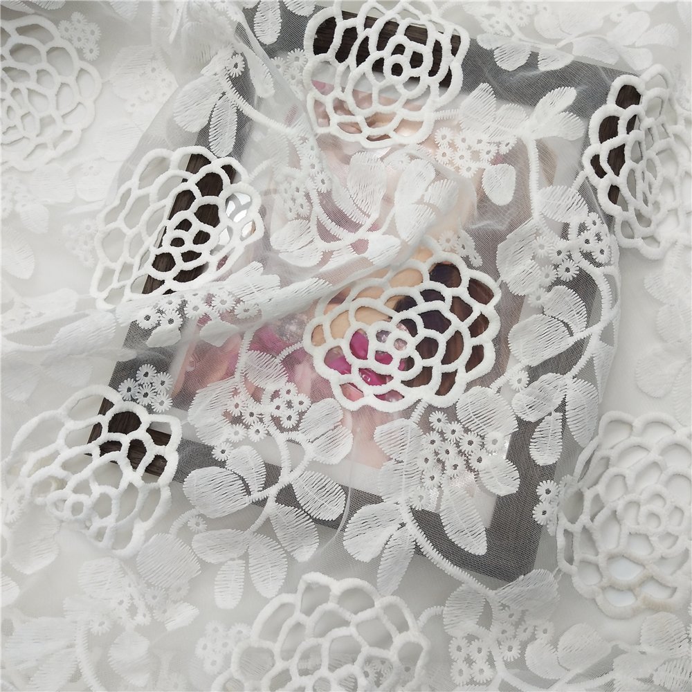 White wedding dress fabric tulle lace fabric embroidered embroidery