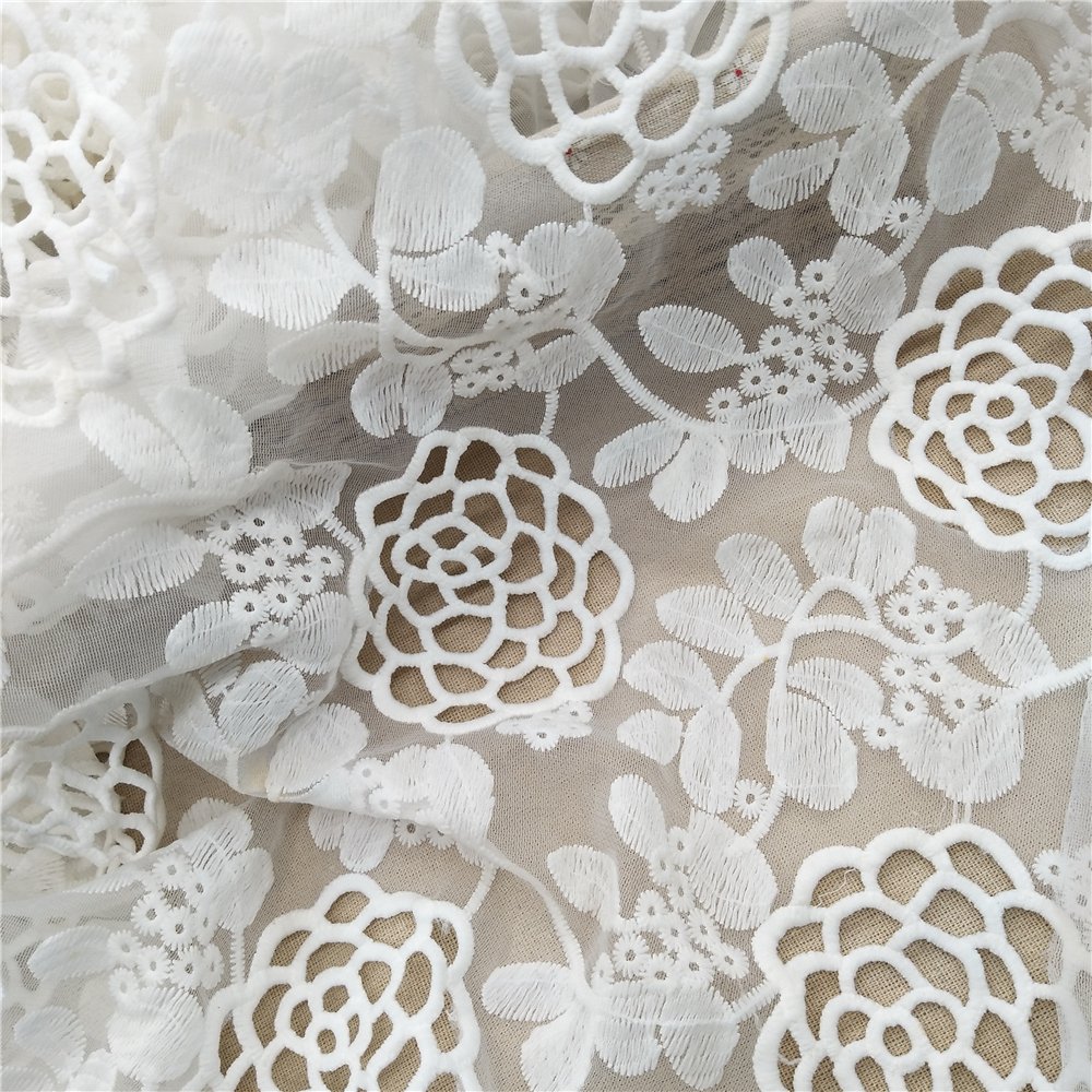 White wedding dress fabric tulle lace fabric embroidered embroidery