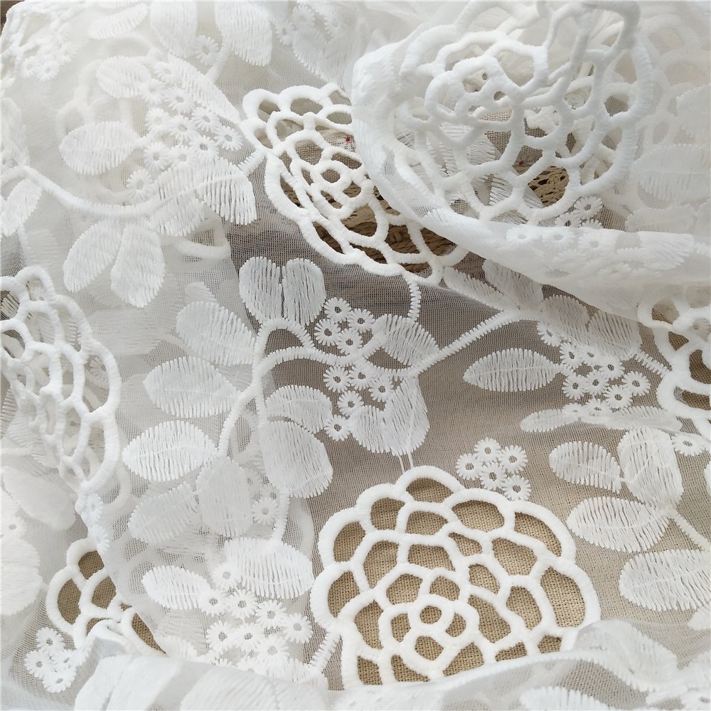 White wedding dress fabric tulle lace fabric embroidered embroidery