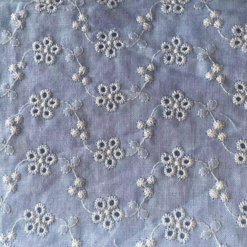 High Quality Colorful 100%Cotton Voile Embroidery Fabrics for Women Dress
