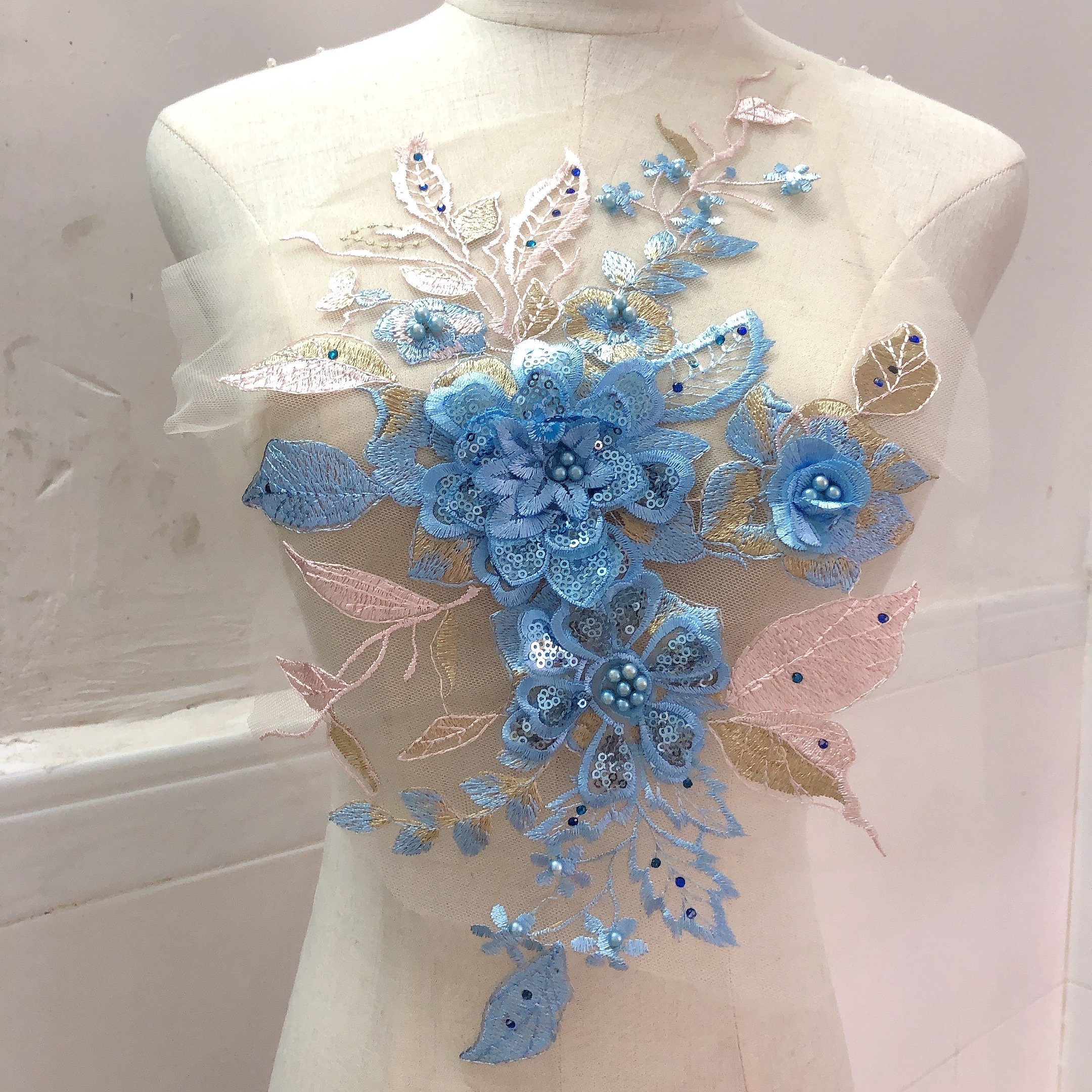 Multi color wedding decorations bridal lace applique crystal 3d LT2271A