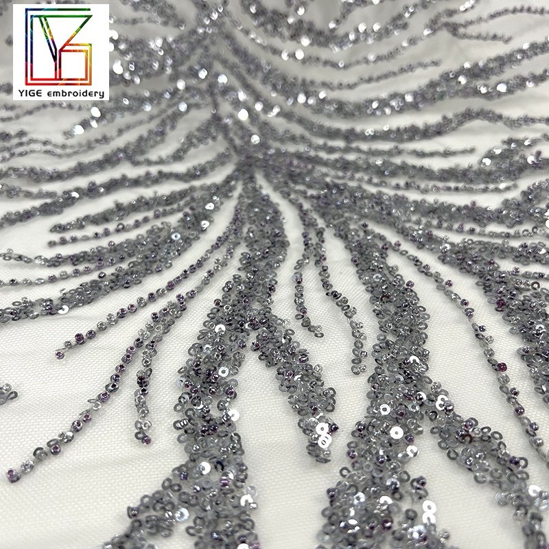 2022New style 100% polyester heavy beaded fancy embroidery bridal couture With Sequins tulle evening dresses Lace Fabric