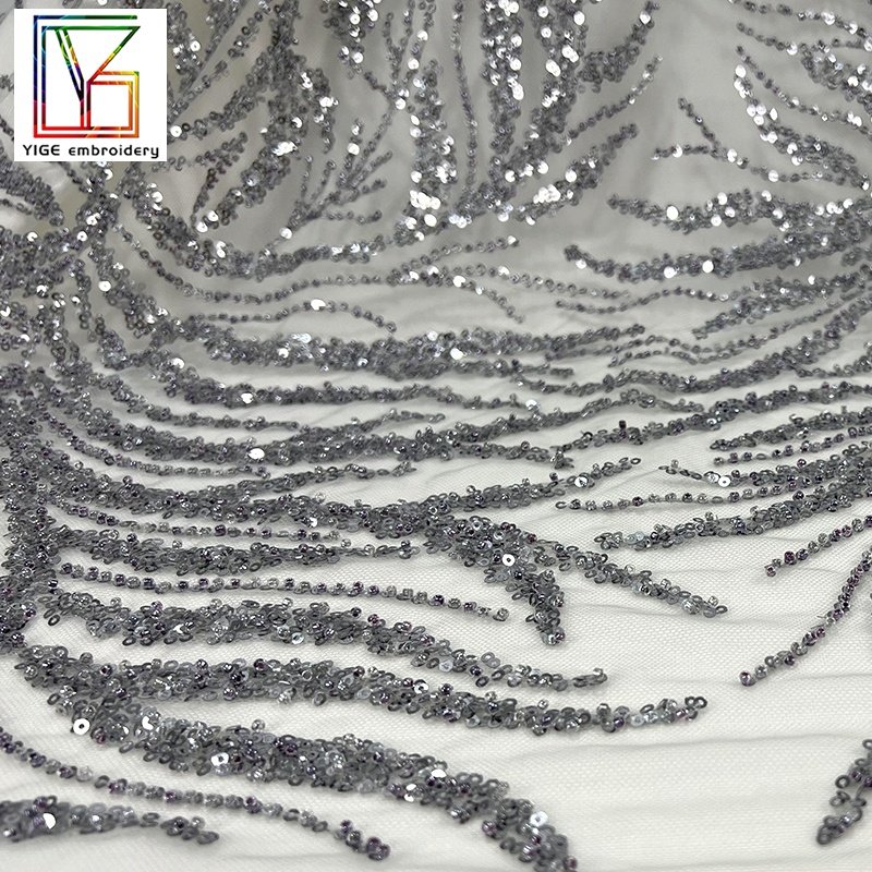 2022New style 100% polyester heavy beaded fancy embroidery bridal couture With Sequins tulle evening dresses Lace Fabric
