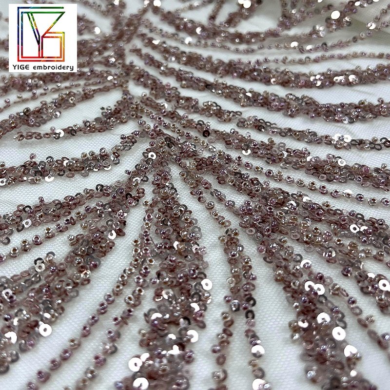 2022New style 100% polyester heavy beaded fancy embroidery bridal couture With Sequins tulle evening dresses Lace Fabric