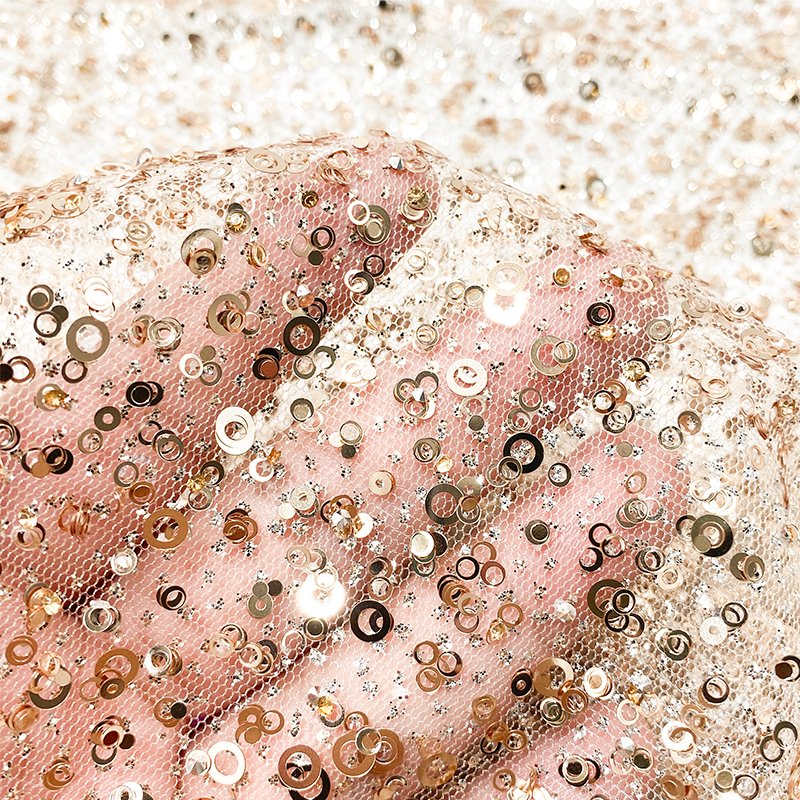 Sparkling Sequins Gold Shiny Mesh Lace Fabric By Roll Unique Bling Glitter Lace Shimmer Fabric For Wedding Gown
