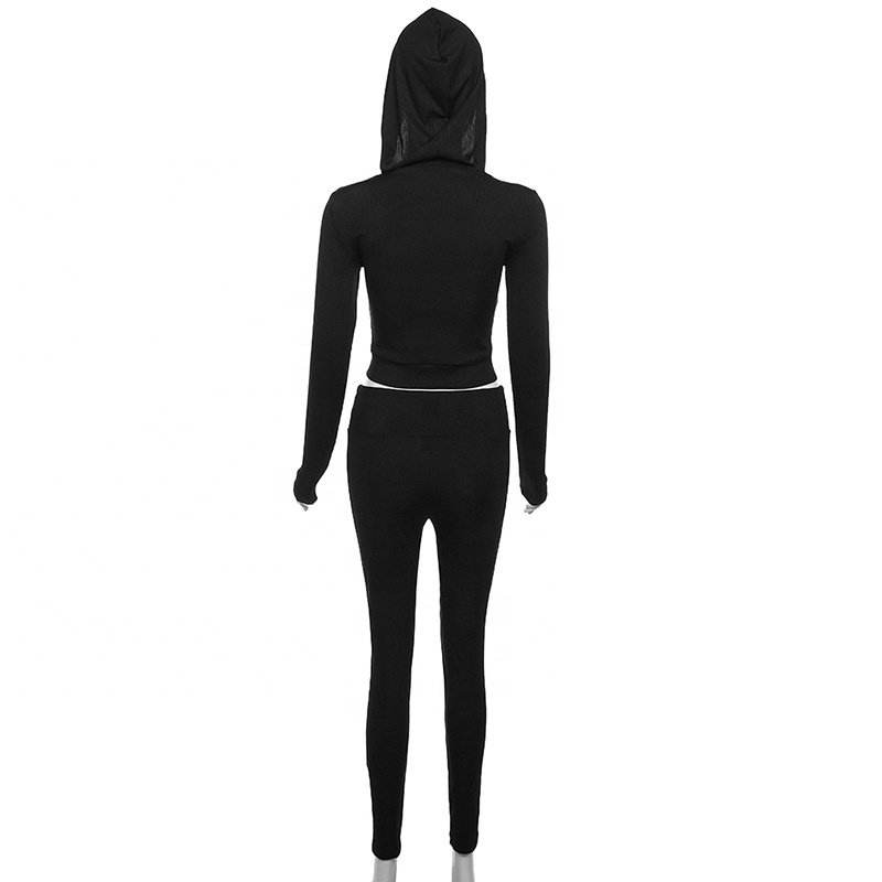 2024 fashions fall woman clothing jogger ribbed knit two pieces hoodie set custom tracksuits for women