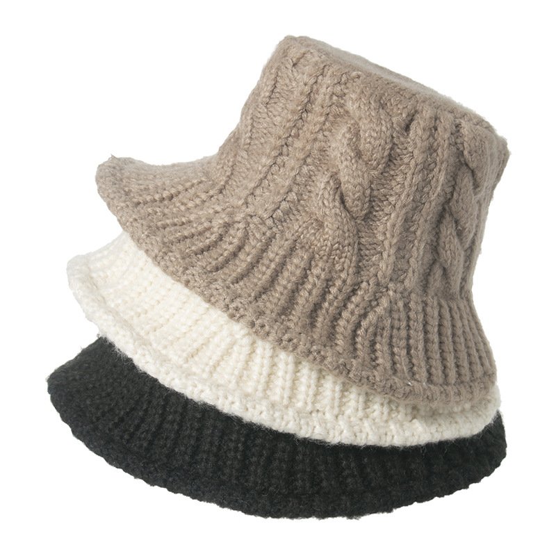 EE195 Winter Acrylic Knitted Bucket Hat Soft Warm Knit Bucket Hats Foldable Chunky Cloche Cap Slouchy Women Ribbed Knitted Caps