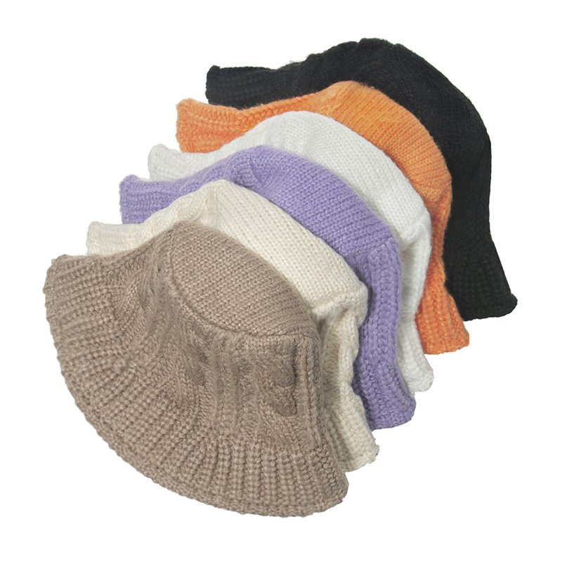 EE195 Winter Acrylic Knitted Bucket Hat Soft Warm Knit Bucket Hats Foldable Chunky Cloche Cap Slouchy Women Ribbed Knitted Caps