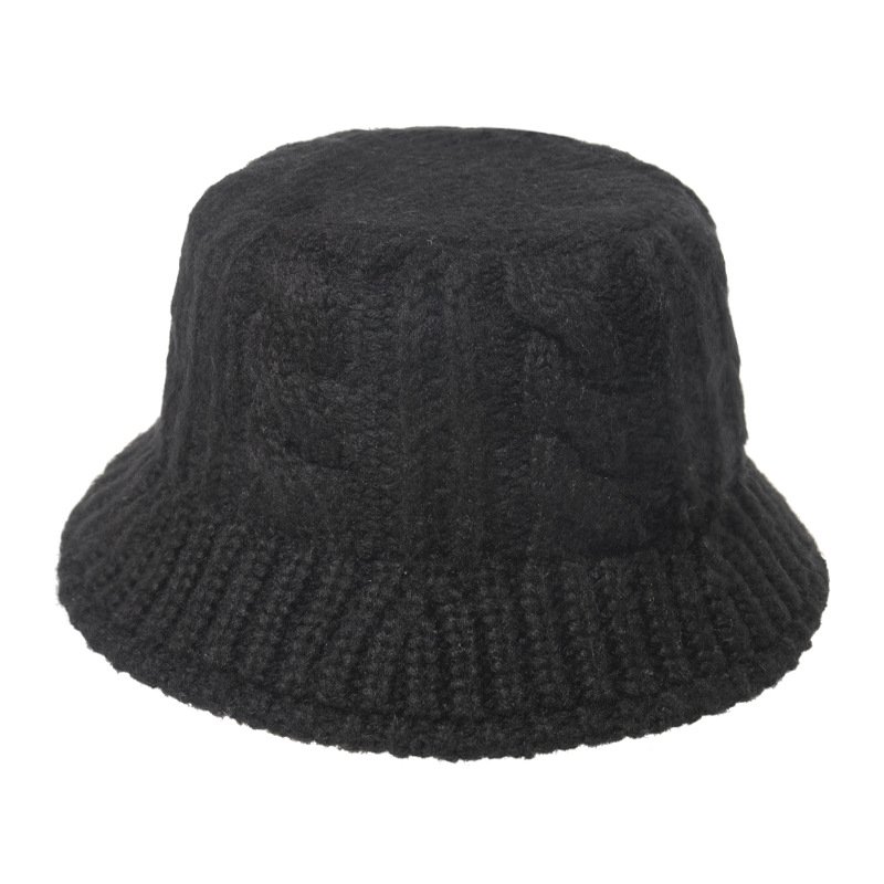 EE195 Winter Acrylic Knitted Bucket Hat Soft Warm Knit Bucket Hats Foldable Chunky Cloche Cap Slouchy Women Ribbed Knitted Caps