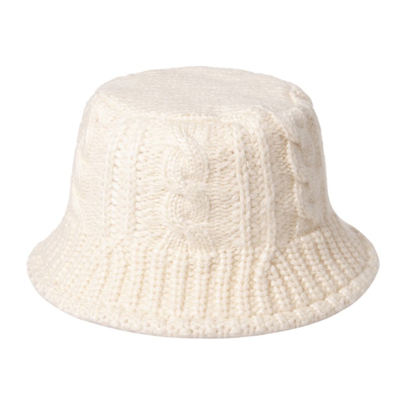 EE195 Winter Acrylic Knitted Bucket Hat Soft Warm Knit Bucket Hats Foldable Chunky Cloche Cap Slouchy Women Ribbed Knitted Caps