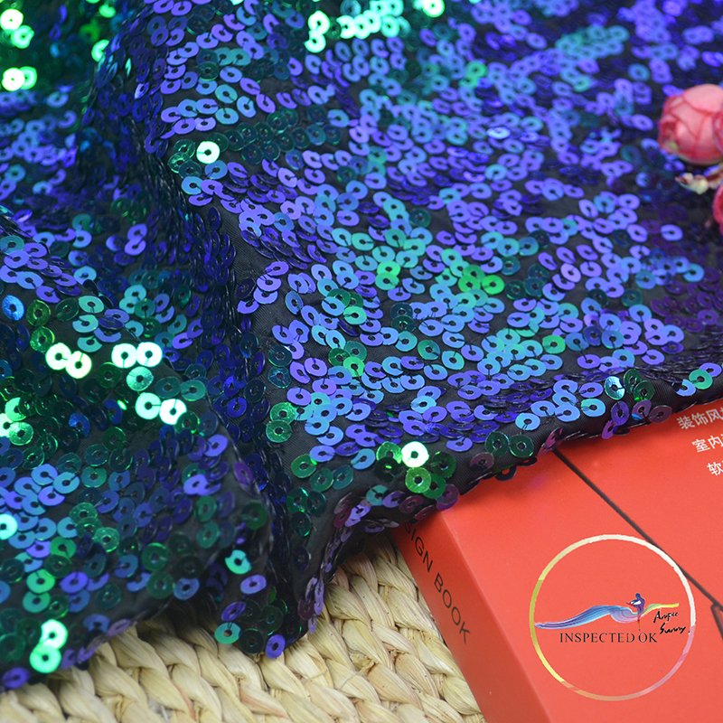 2025 New Polyester Stretch Knit Sequins Peacock Blue Embroidery Fabric For Dancewear Dress,Costume Cloth,Decoration,Width:130cm