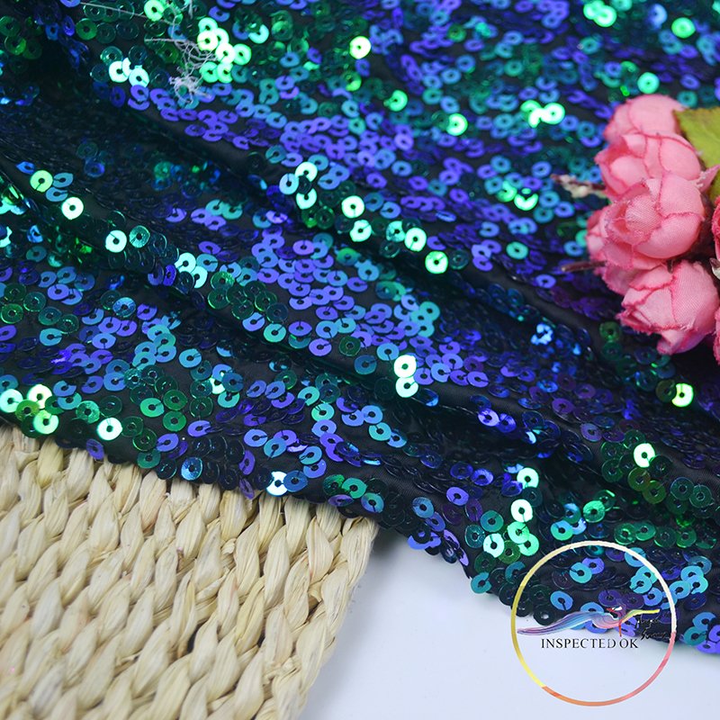2025 New Polyester Stretch Knit Sequins Peacock Blue Embroidery Fabric For Dancewear Dress,Costume Cloth,Decoration,Width:130cm