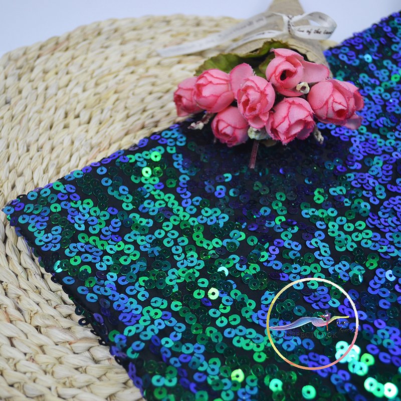 2025 New Polyester Stretch Knit Sequins Peacock Blue Embroidery Fabric For Dancewear Dress,Costume Cloth,Decoration,Width:130cm